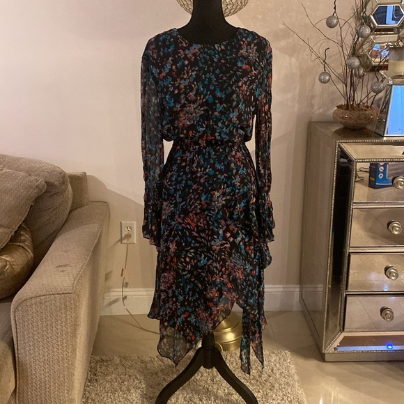 IRO Pink and Blue Asymmetrical Ruched Long Sleeve Dress size 36 - Picture 6 of 11